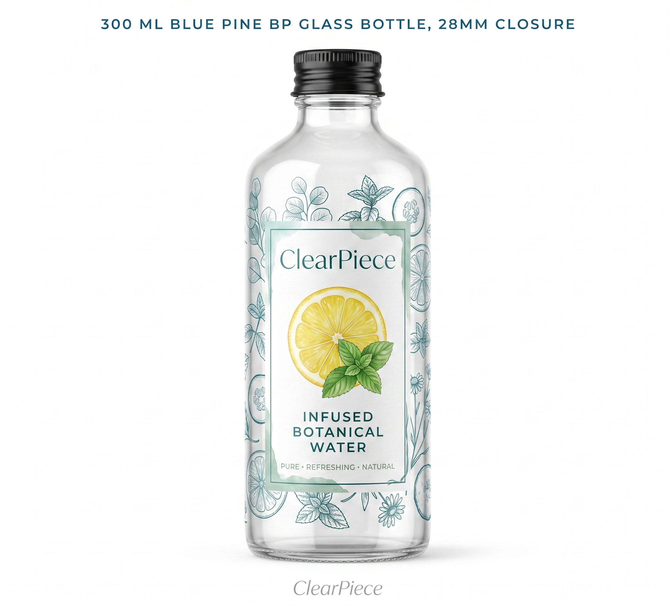 300 ml Blue Pine BP Glass Bottle, 28mm Closure view 3