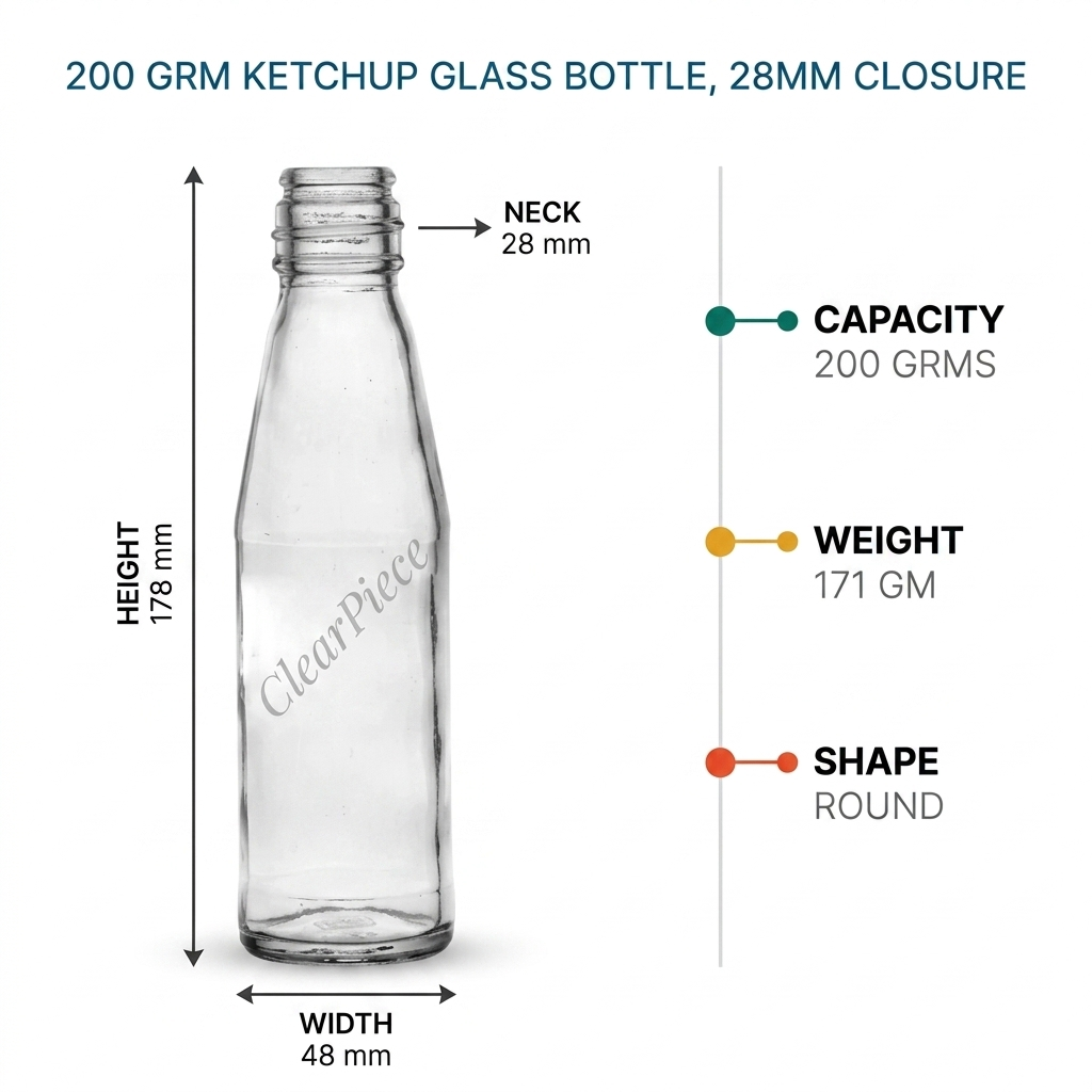 200 grm Ketchup Glass Bottle, 28mm Closure view 2