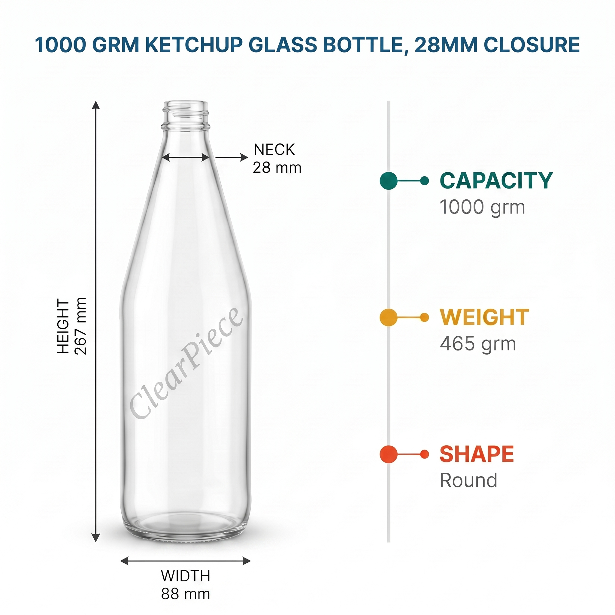 1000 grm Ketchup Bottle. 28mm Closure view 2