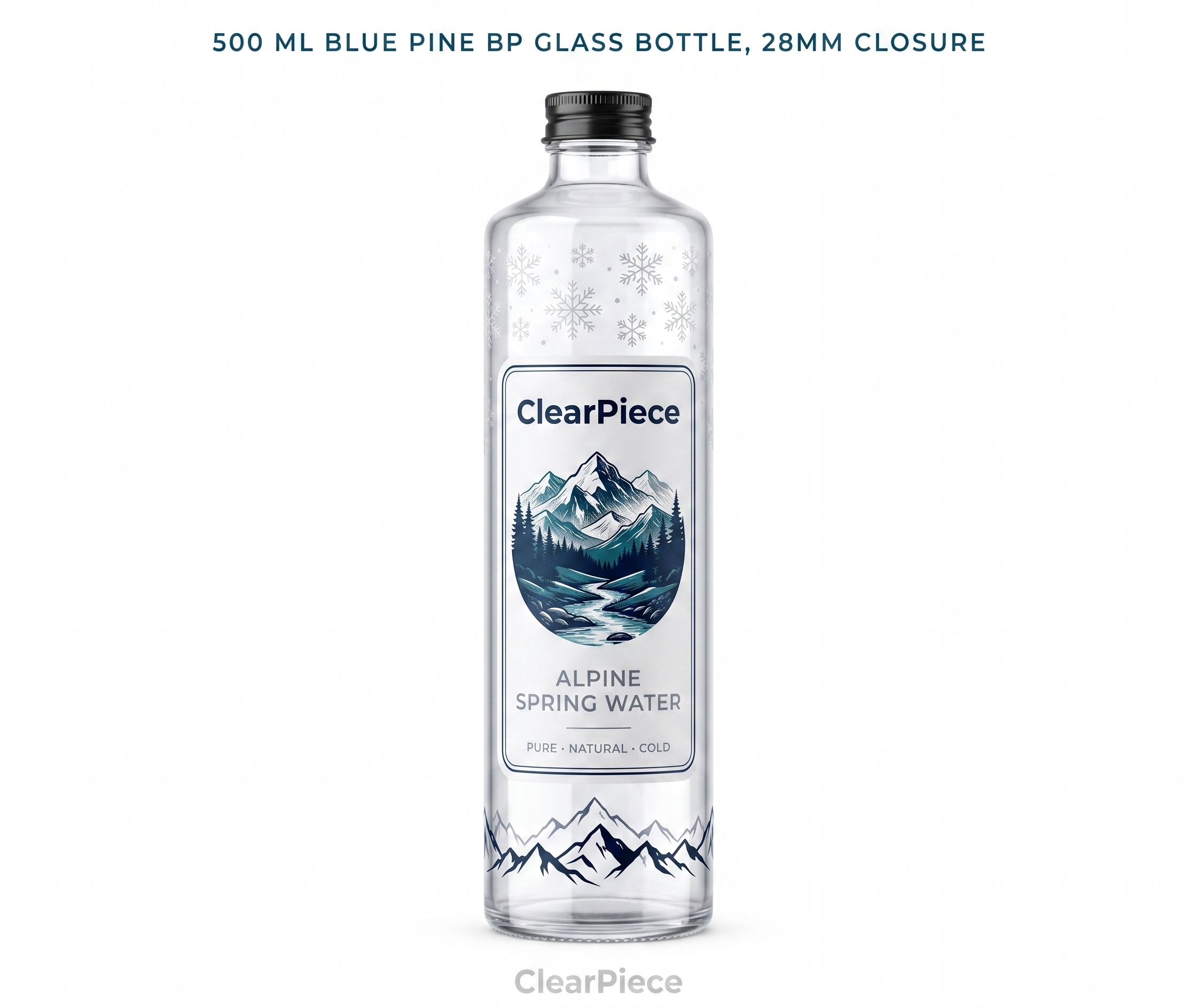 500 ml Blue Pine BP Glass Bottle, 28mm Closure view 3