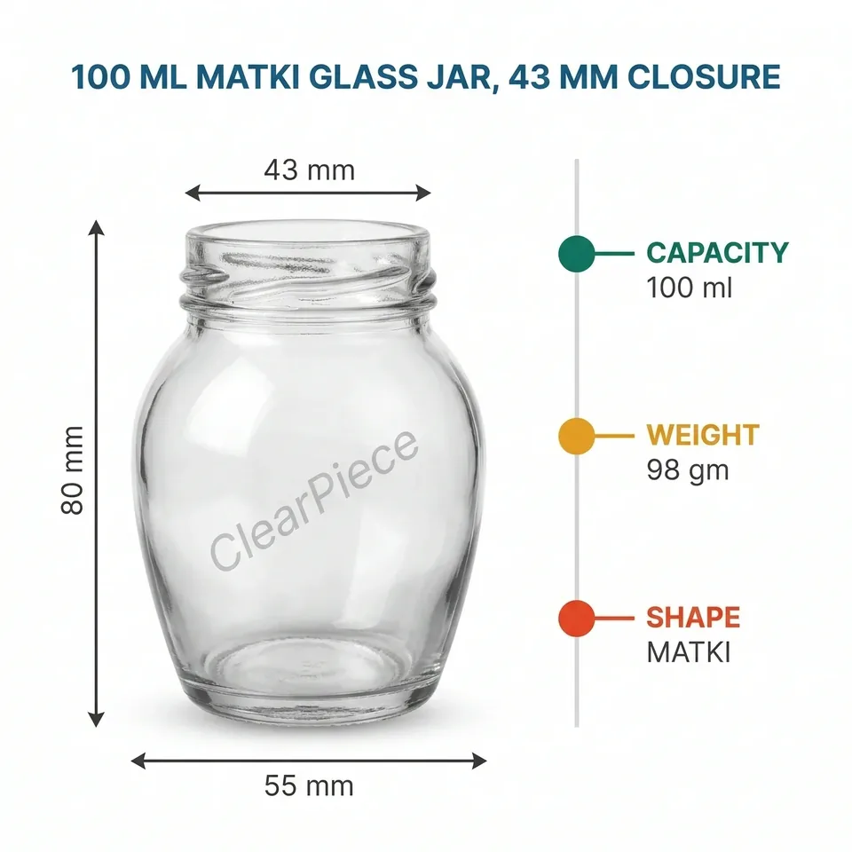 100 ml Matki Glass Jar 43mm Closure view 2
