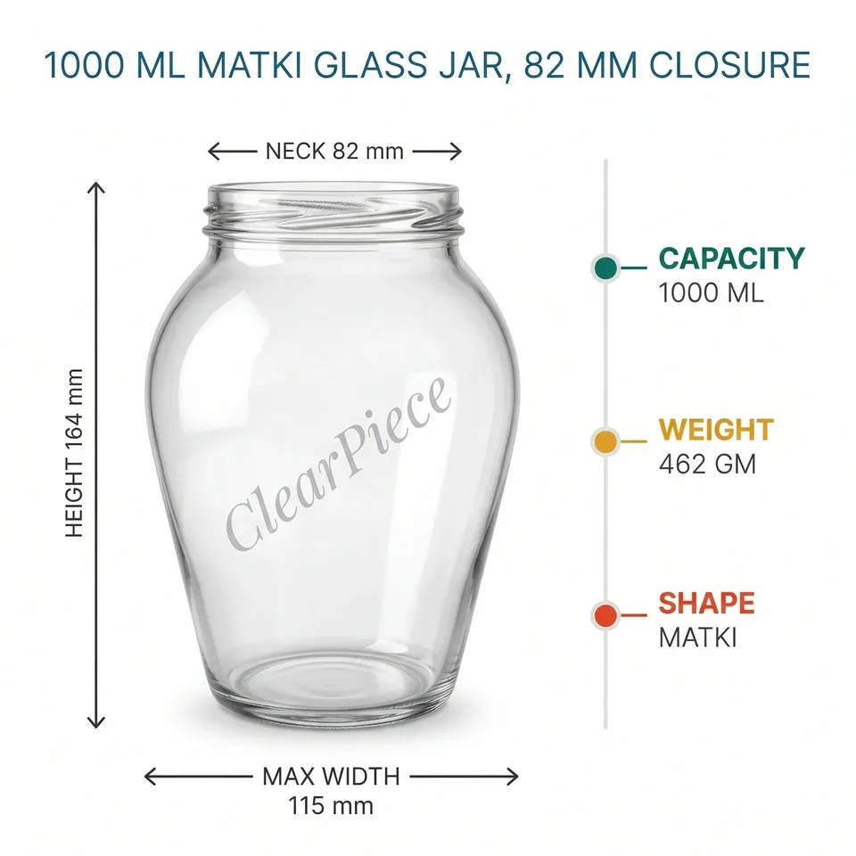 1000 ml Matki Glass Jar 82mm Closure view 2