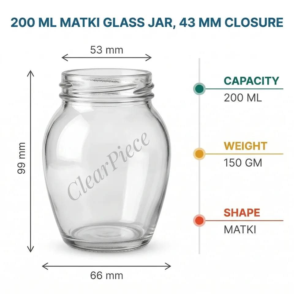 200 ml Matki Glass Jar 53mm Closure view 2