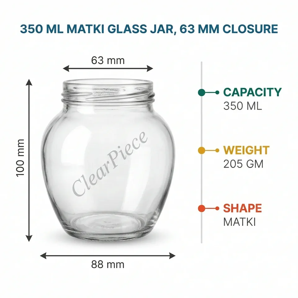 350 ml Matki Glass Jar 63mm Closure view 2