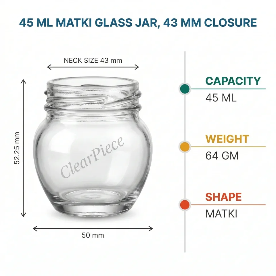 45 ml Matki Glass Jar 43mm Closure view 2