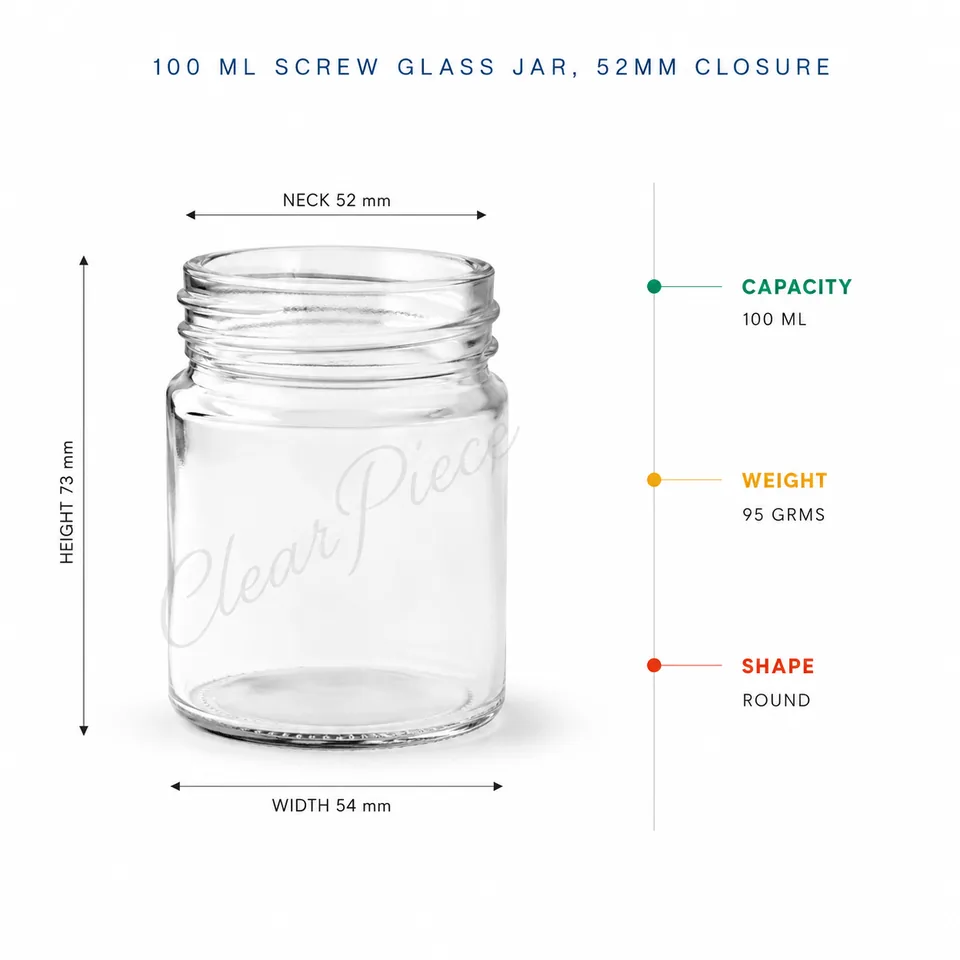 100 ml Screw Glass Jar, 52mm Closure view 2