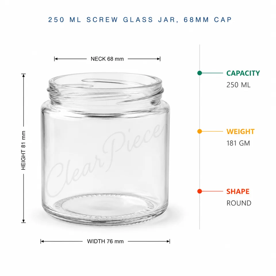 250 ml Screw Glass Jar, 68mm Closure view 2
