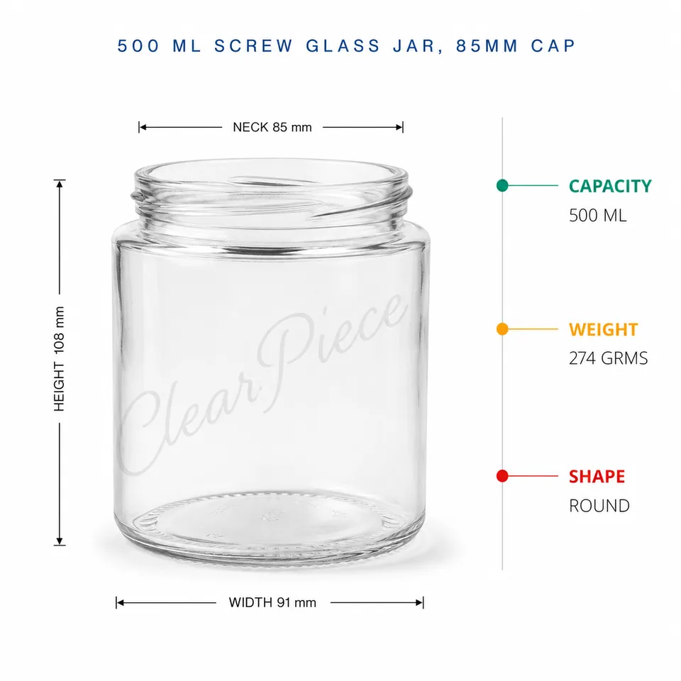500 ml Screw Glass Jar, 85mm Closure view 2