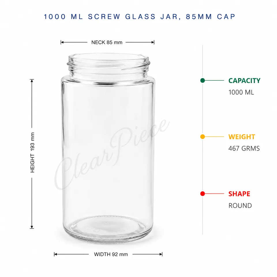 1000 ml Screw Glass Jar, 85mm Closure view 2