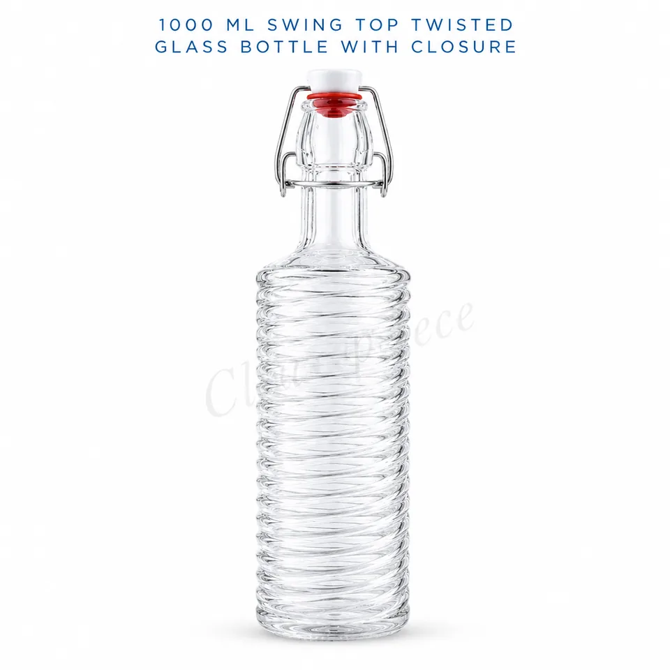 1000ml Swing Top Twisted Glass Bottle with Closure view 1