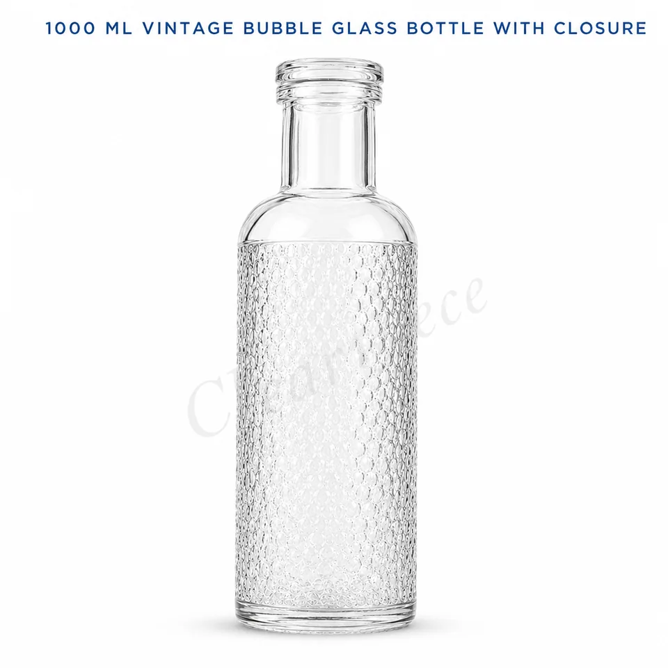 1000ml Vintage Bubble Glass Bottle with Closure view 1