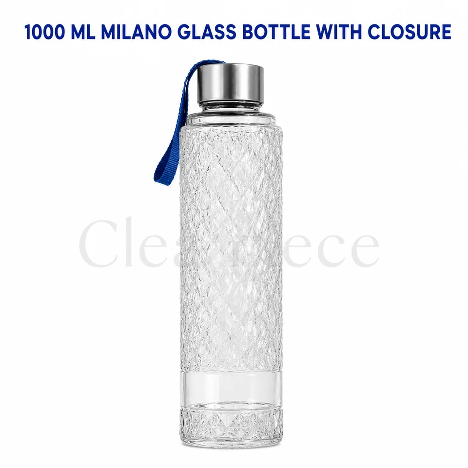 1000ml Milano Glass Water Bottle with Closure view 1