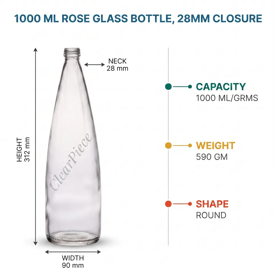 1000 ml Rose Glass Bottle, 28mm Closure view 2