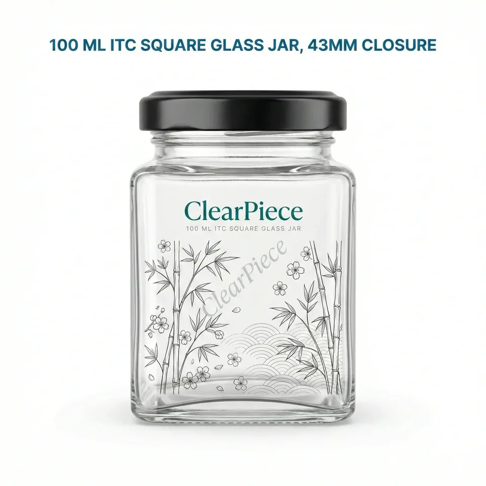 100 ml ITC Square Glass Jar, 43mm Closure view 3