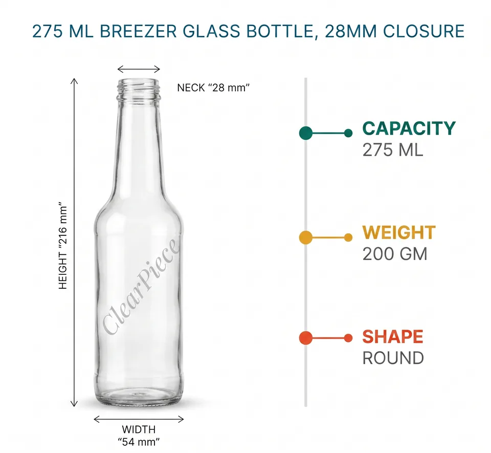 275 ml Breezer Glass Bottle, 28mm CLosure view 2