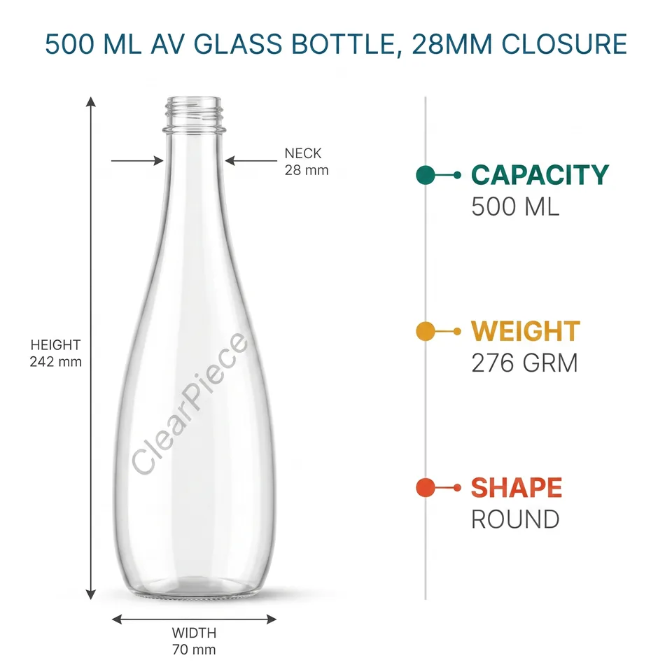 500 ml AV Glass Bottle, 28mm Closure view 2