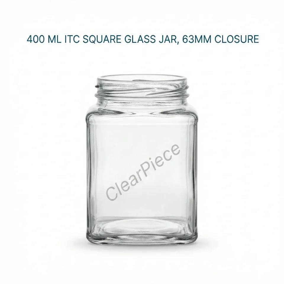 400 ml ITC Square Glass Jar, 63mm Closure view 1