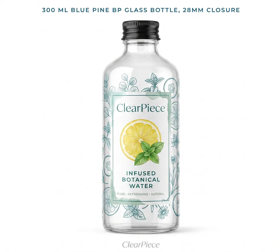 300 ml Blue Pine BP Glass Bottle, 28mm Closure view 3