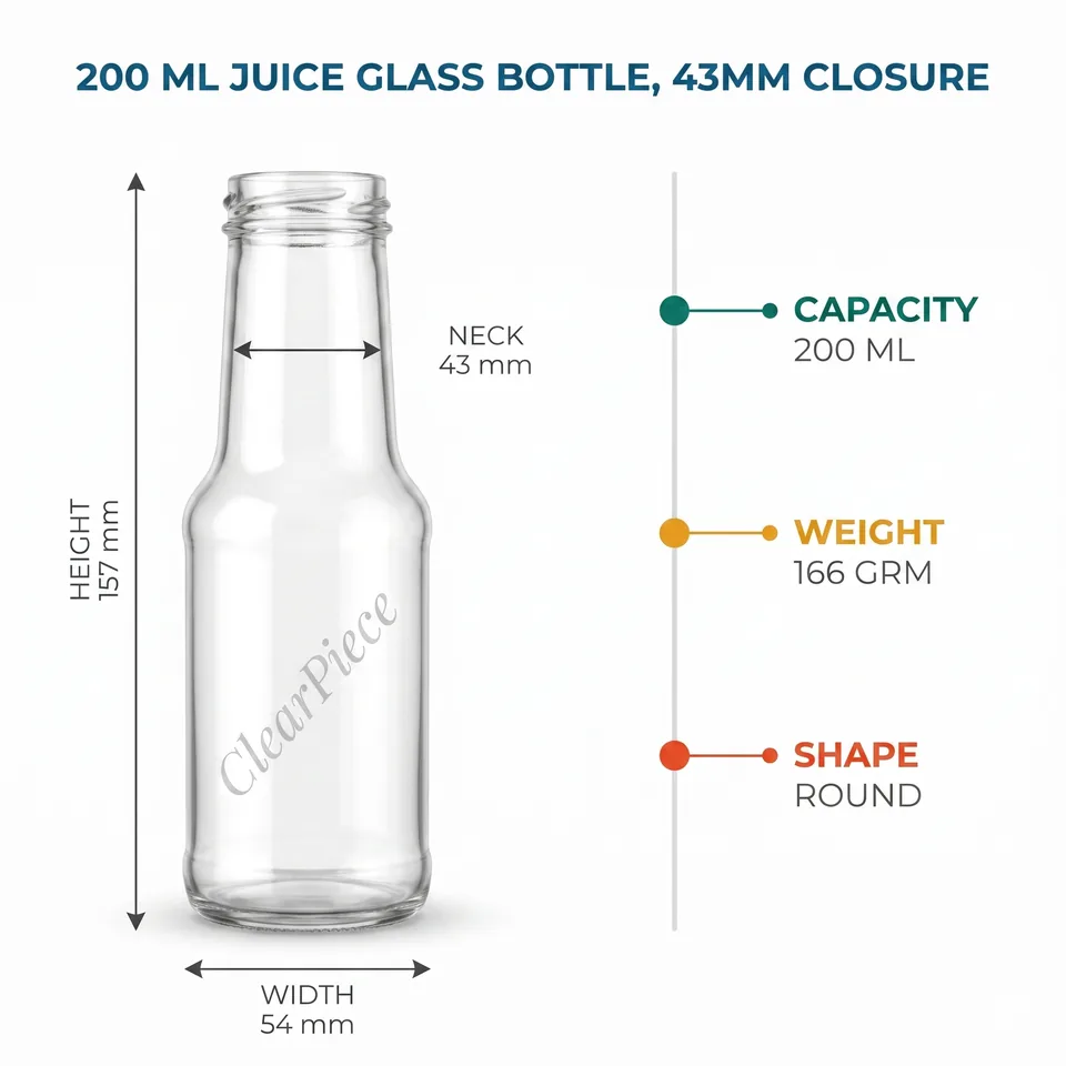 200 ml Juice Glass Bottle, 43 mm Closure view 2