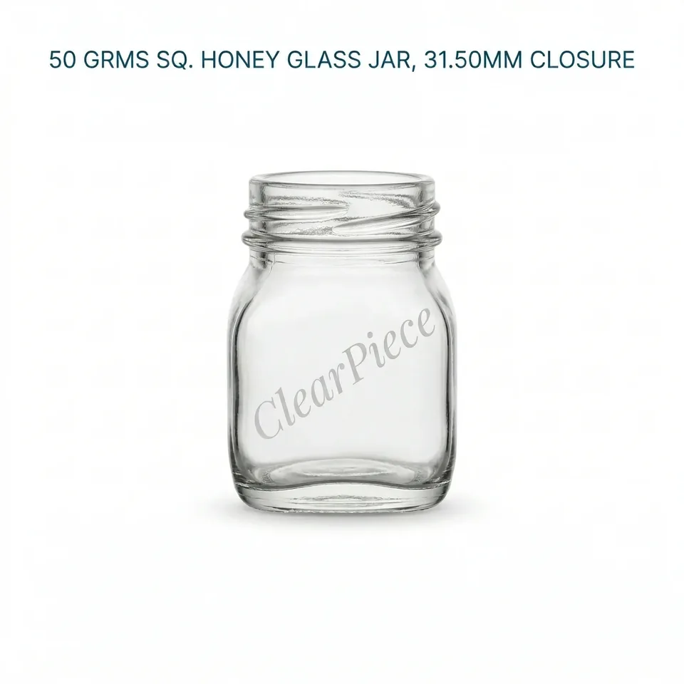 50 Grms Sq. Honey Glass Jar, 31.50 mm Closure view 1
