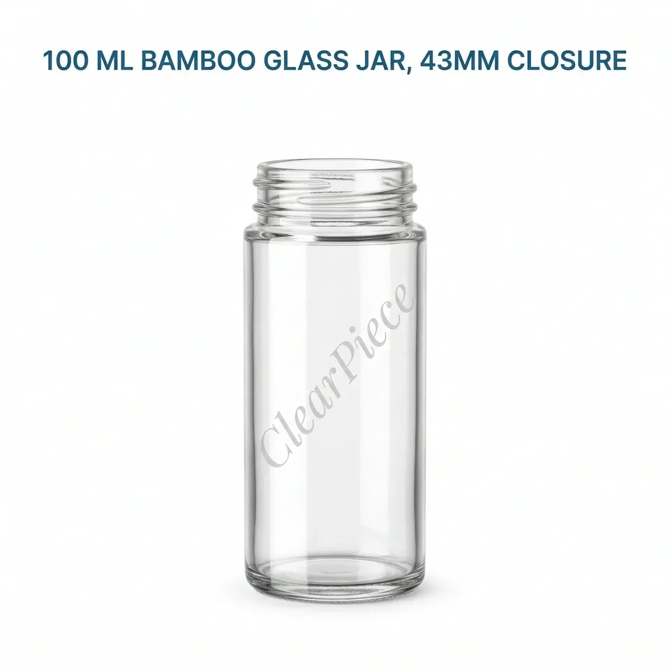 100 ml Bamboo Glass Jar 43mm closure view 1
