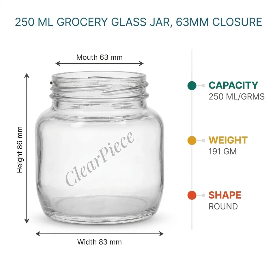 250 ml Grocery Glass Jar with 63mm Red Plastic Closure view 2