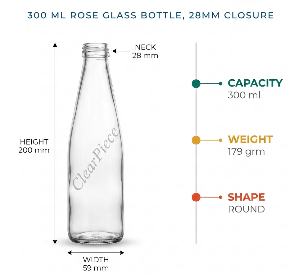 300 ml Rose Glass Bottle, 28mm Closure view 2