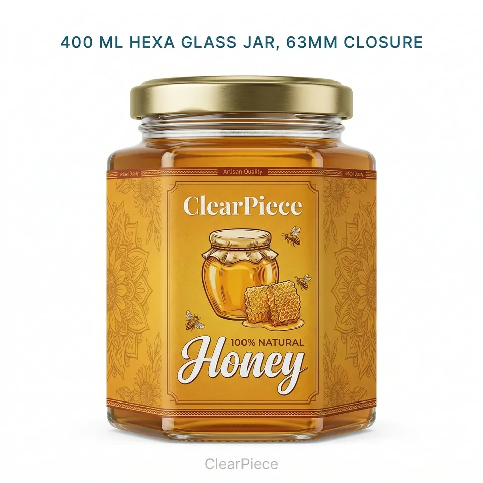 400 ml Hexa Glass Jar 63mm Closure view 3