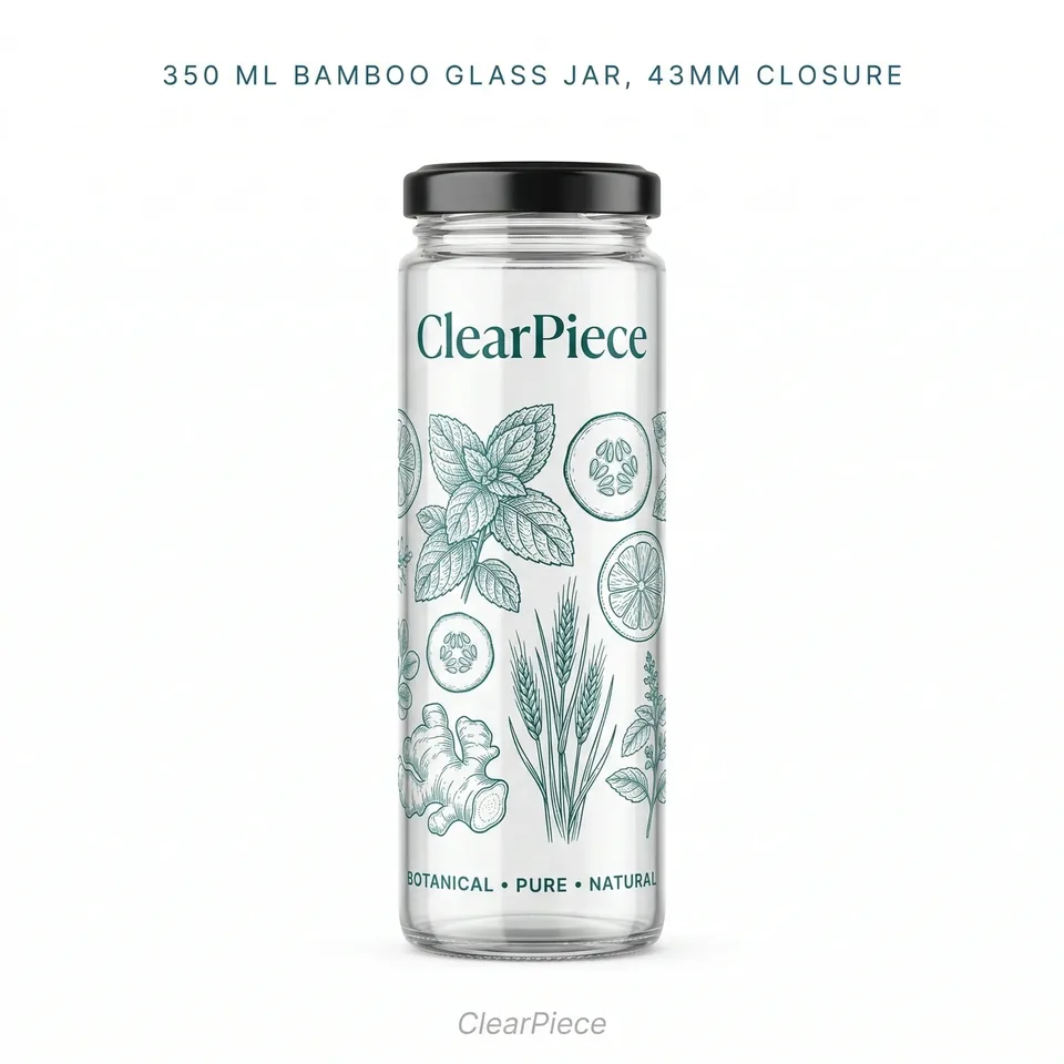 350 ml Bamboo Glass Jar 43mm closure view 3