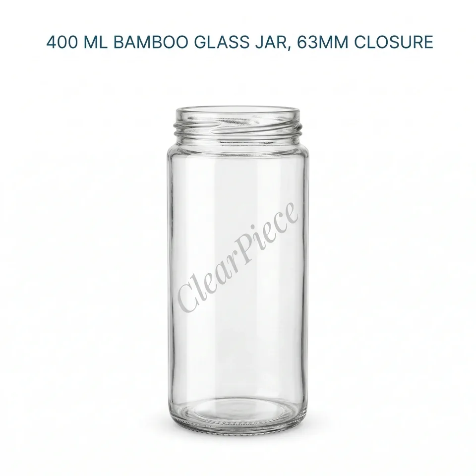 400 ml Bamboo Glass Jar 63mm closure view 1