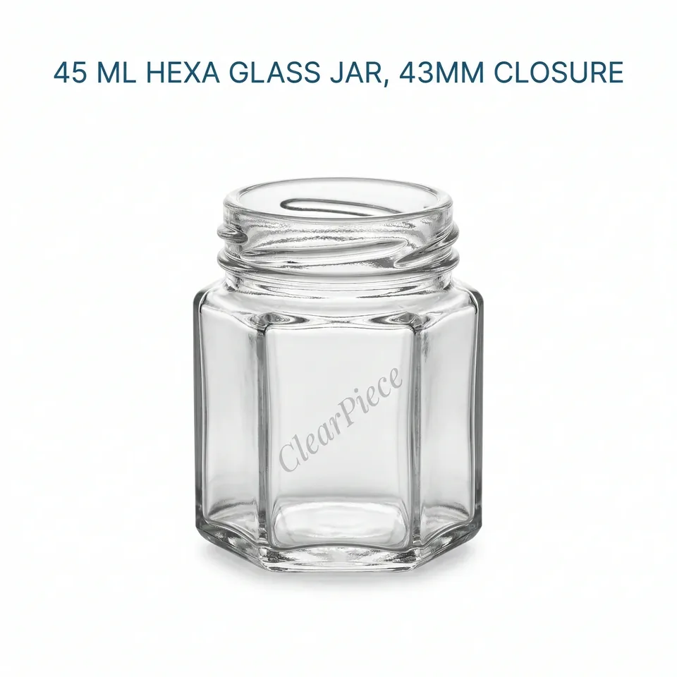 45 ml Hexa Glass Jar 43mm Closure view 1