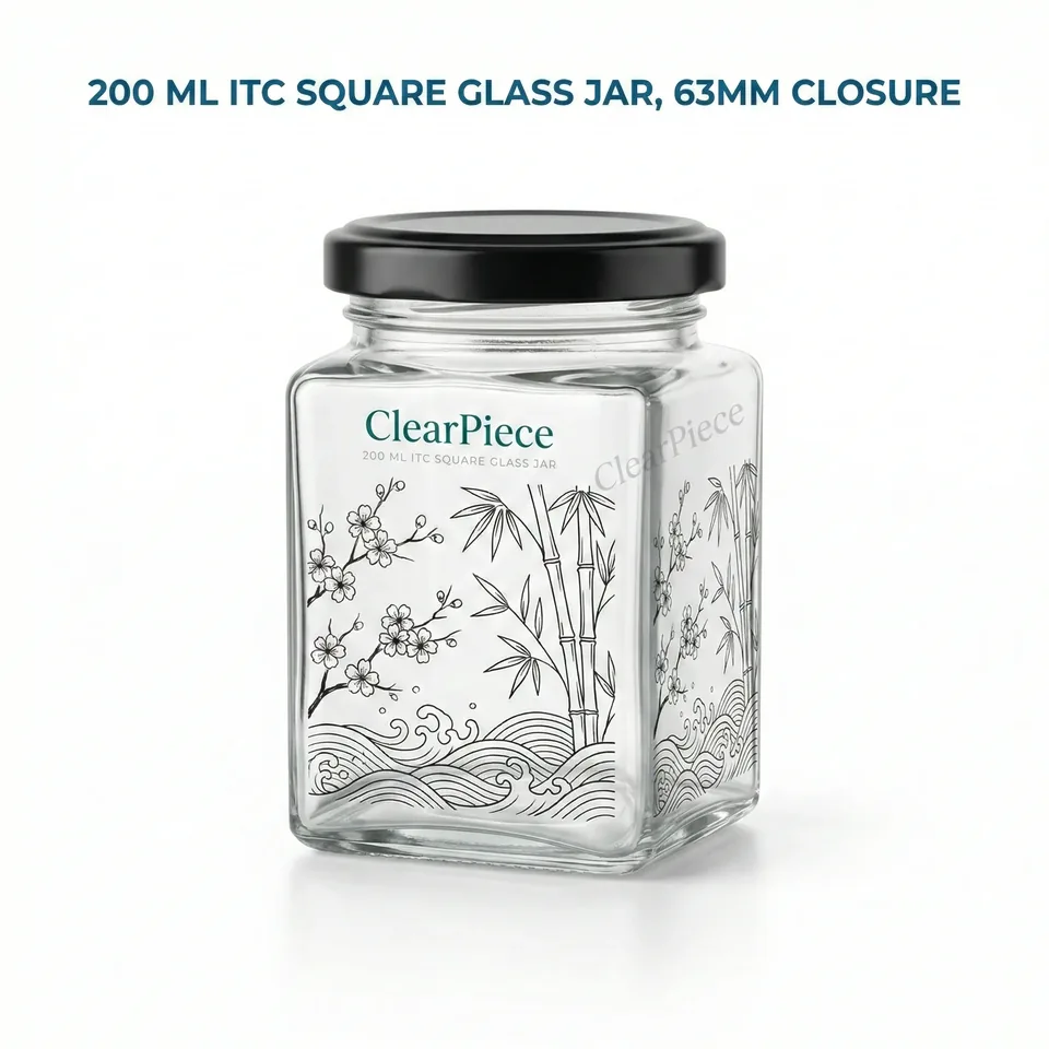 200 ml ITC Square Glass Jar, 63mm Closure view 3