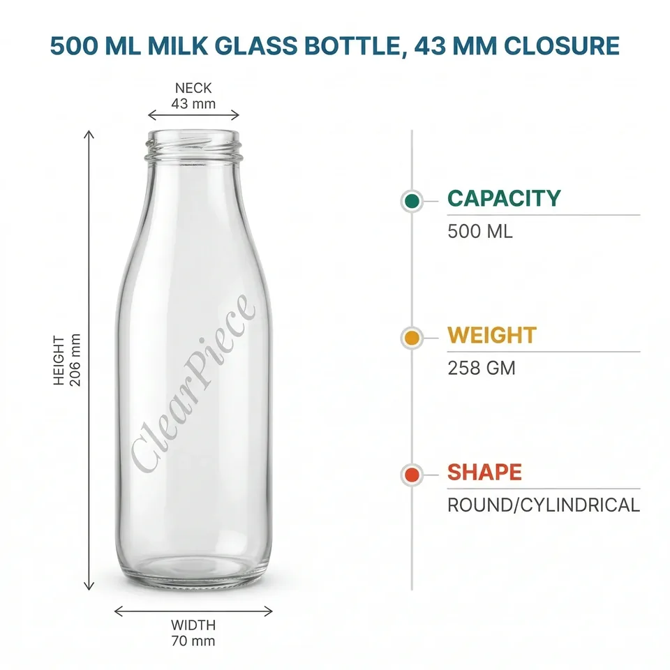 500 ml Milk Glass Bottle 43mm Closure view 2