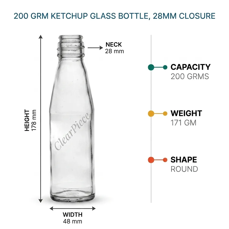 200 grm Ketchup Glass Bottle, 28mm Closure view 2