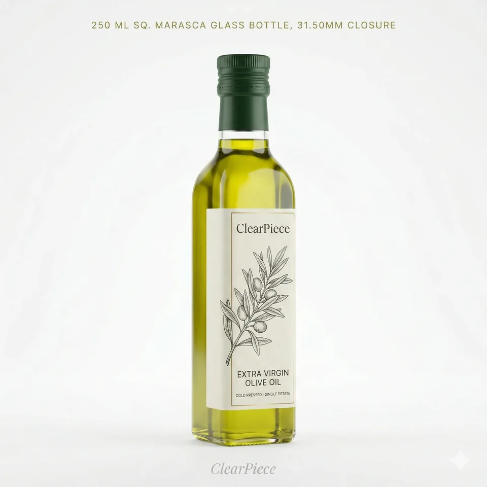 250 ml Sq. Marasca Glass Bottle, 31.50mm Closure view 3