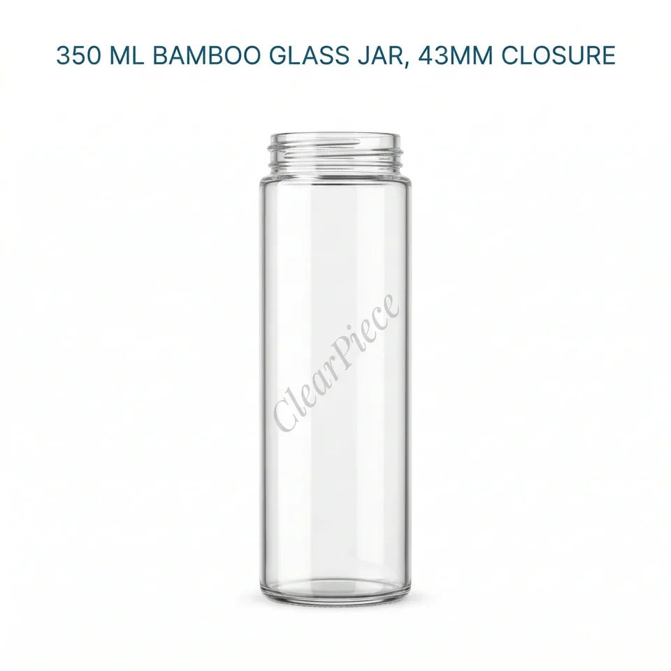 350 ml Bamboo Glass Jar 43mm closure view 1