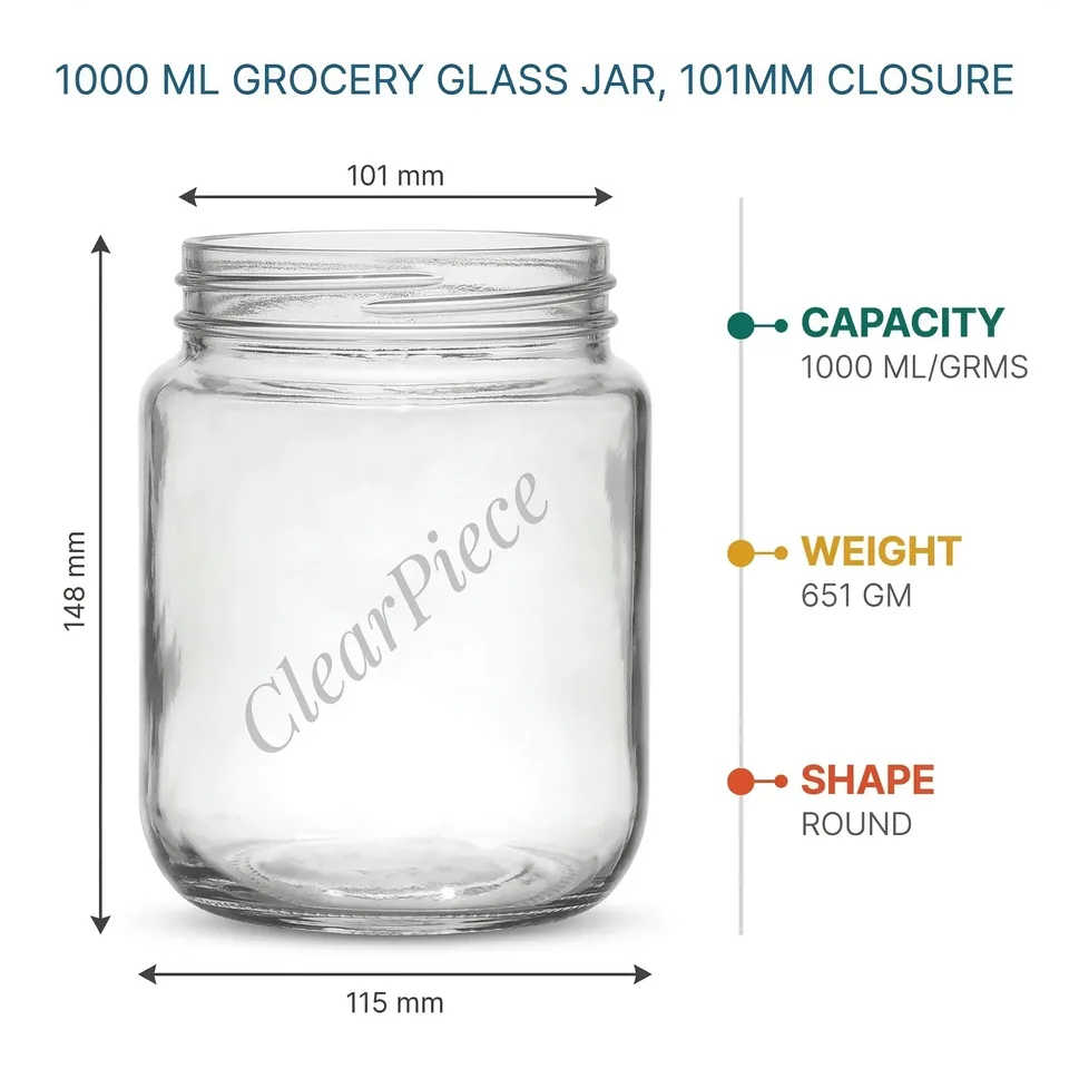 1000 ml Grocery Glass Jar with Red Plastic 101mm Closure view 2