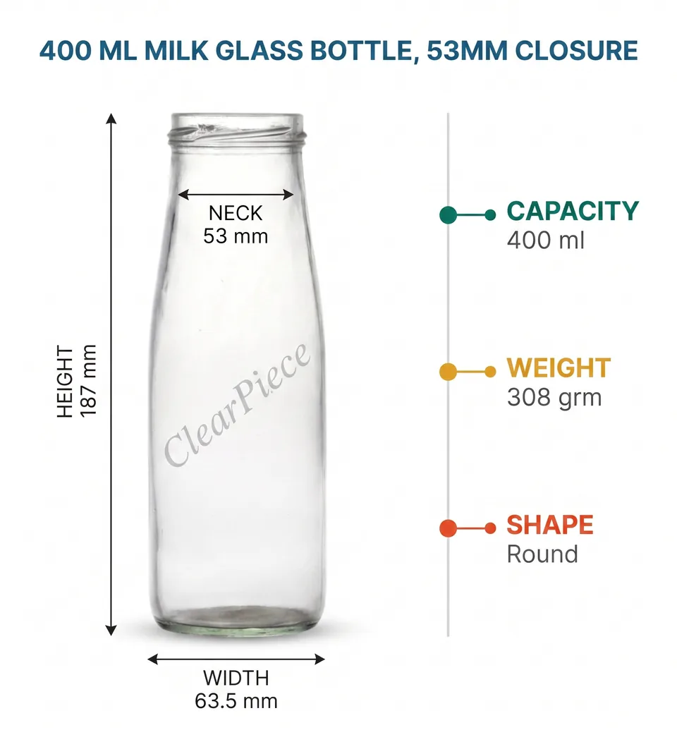 400 ml Milk Glass Bottle, 53mm Closure view 2
