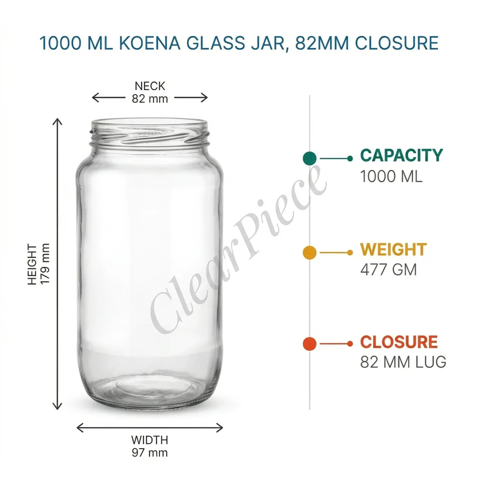 1000 ml Koena Glass Jar, 82mm Closure view 2