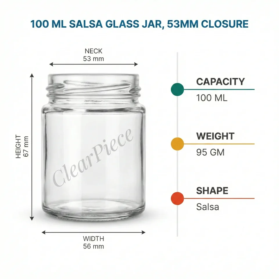 100 ml Salsa Glass Jar 53mm Closure view 2