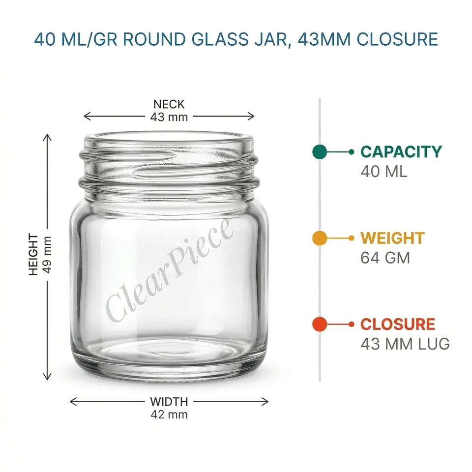 40 ml Round Glass Jar, 43mm Closure view 2