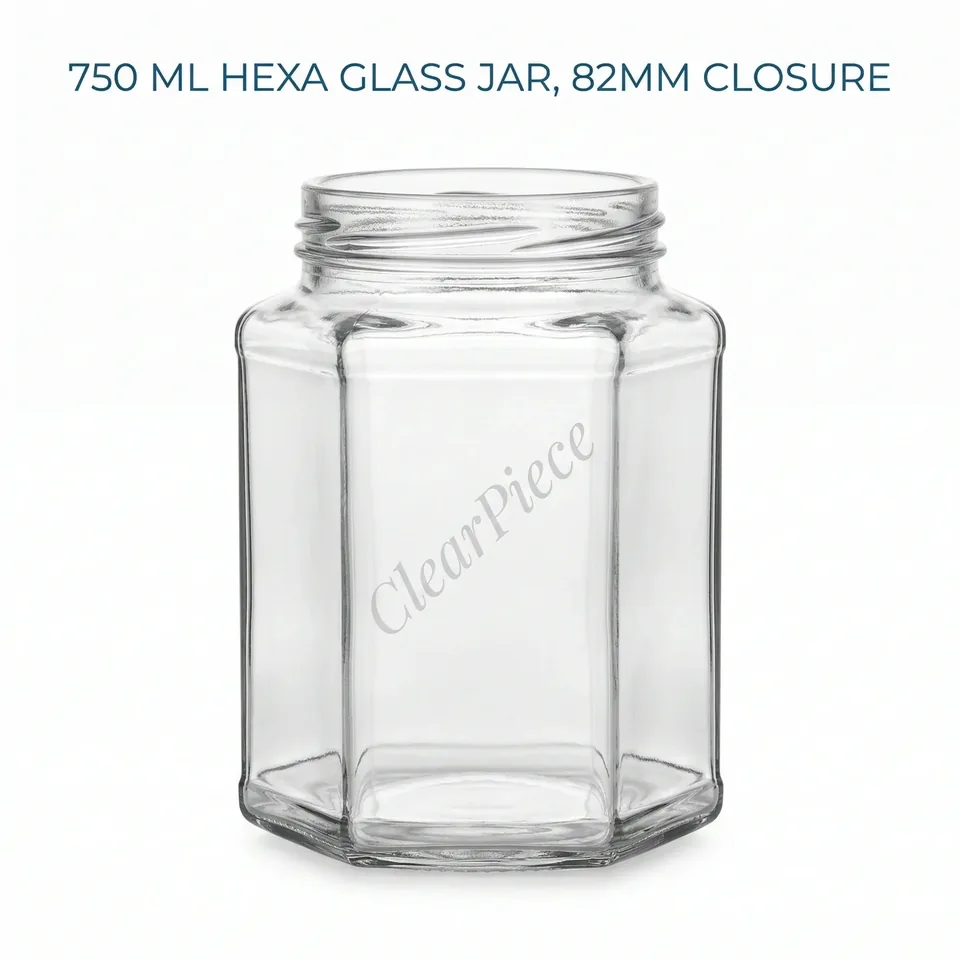 750 ml Hexa Glass Jar 82mm Closure view 1