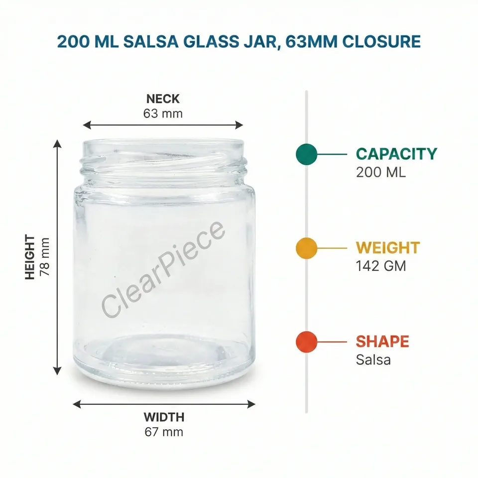 200 ml Salsa Glass Jar 63mm Closure view 2