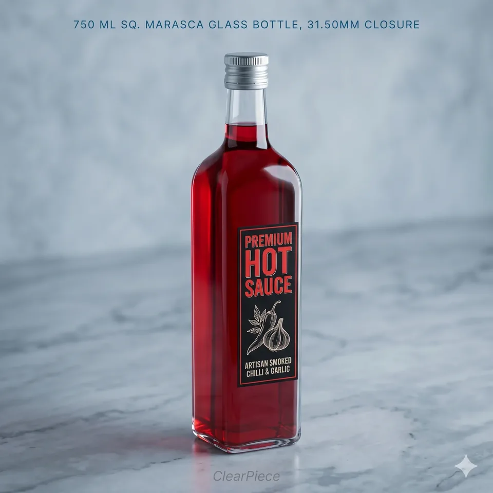 750 ml Sq. Marasca Glass Bottle, 31.50mm Closure view 3