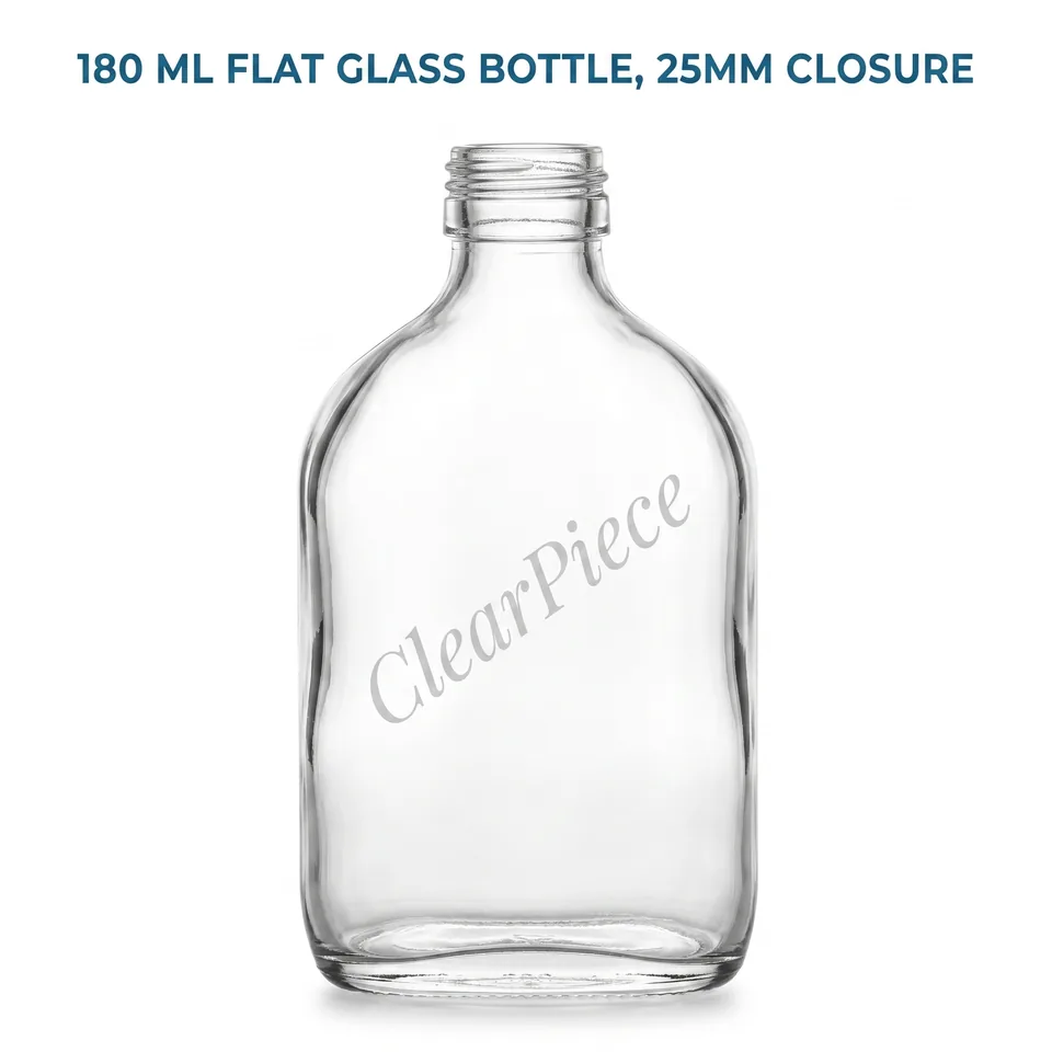 180 ml Flat Glass Bottle, 25mm Closure view 1