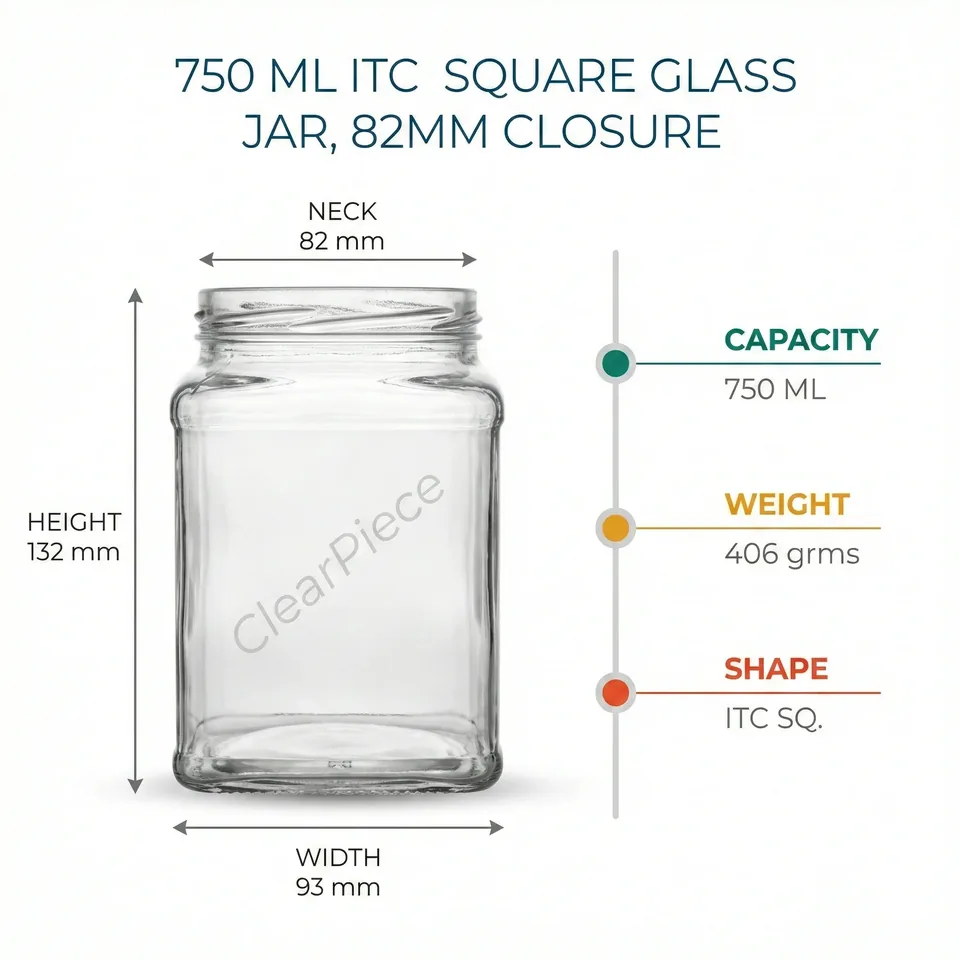 750 ml ITC Square Glass Jar, 82mm Closure view 2