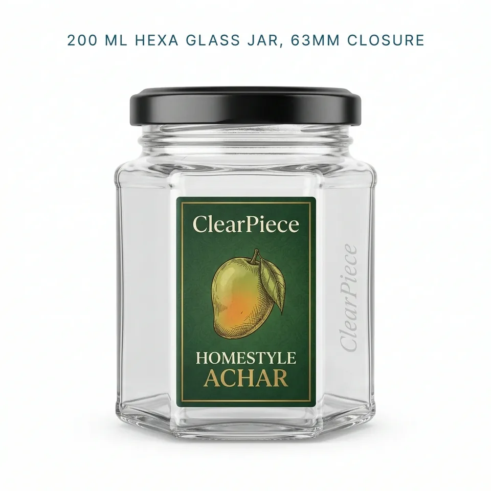 200 ml Hexa Glass Jar 63mm Closure view 3