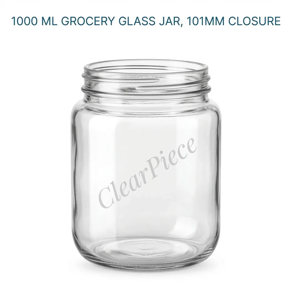 1000 ml Grocery Glass Jar with Red Plastic 101mm Closure view 1