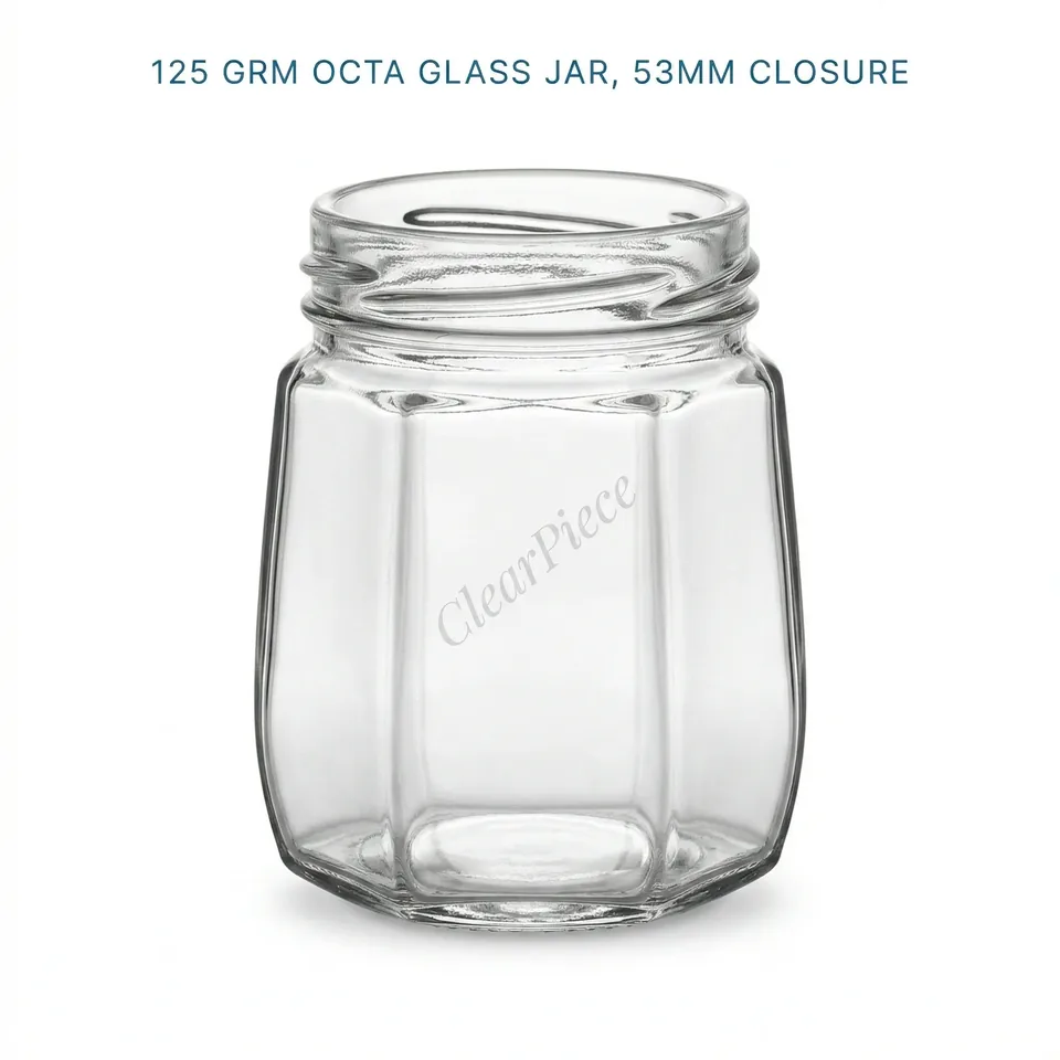 125 grm/100 ml Octa Glass Jar, 53mm Closure view 1