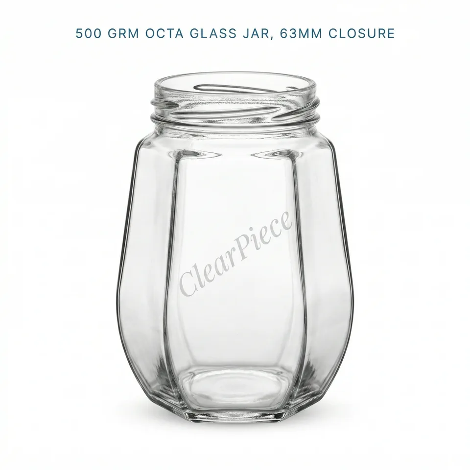 500 grm Octa Glass Jar, 63mm Closure view 1